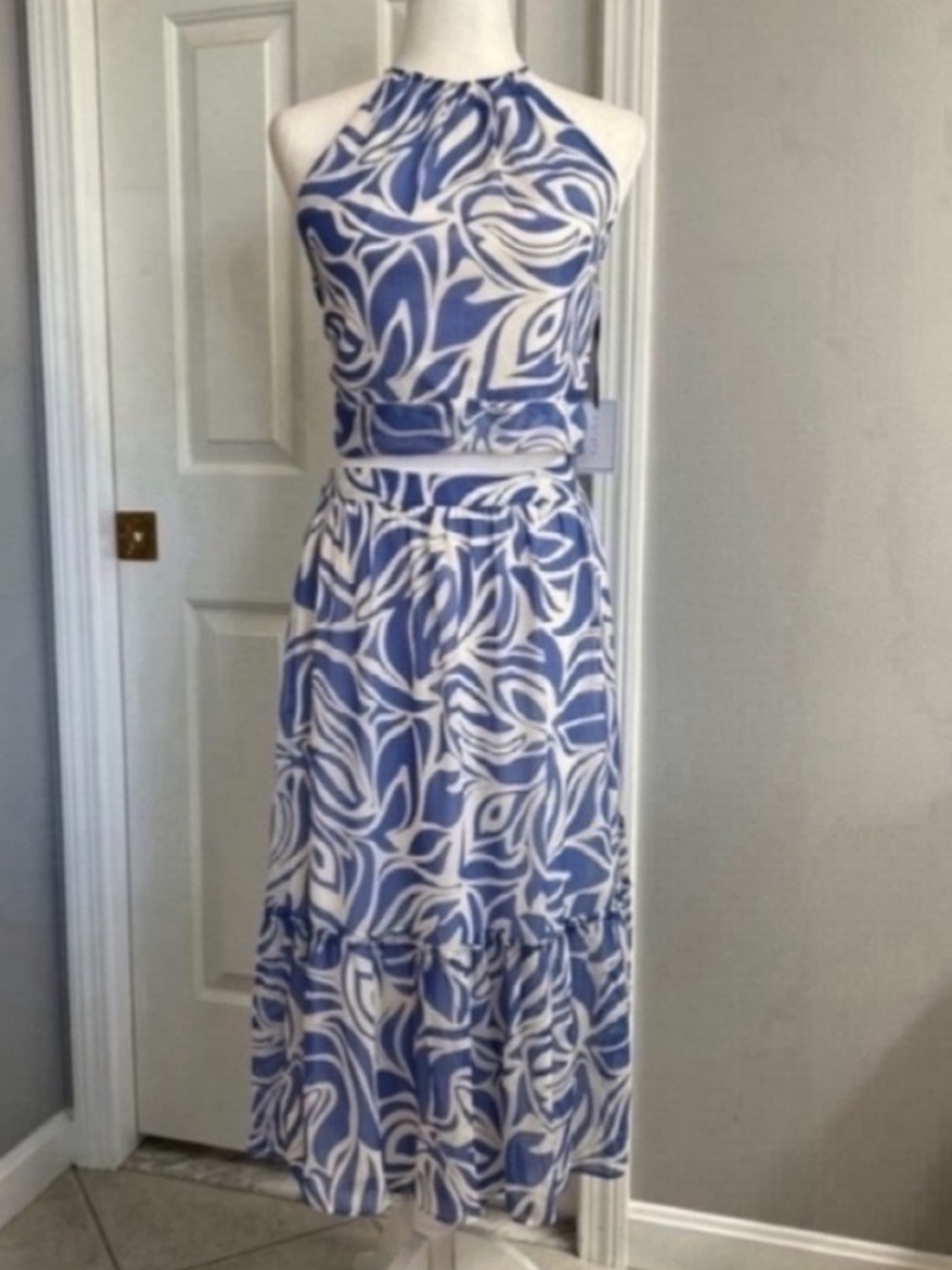 1. State Blue and White Top/ Skirt Resort Wear Size S